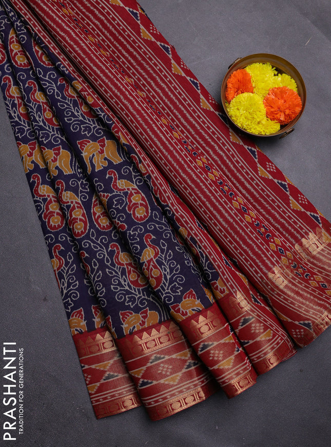 Blue & Maroon Semi Maheshwari Cotton Saree