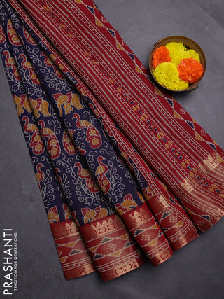 Blue & Maroon Semi Maheshwari Cotton Saree