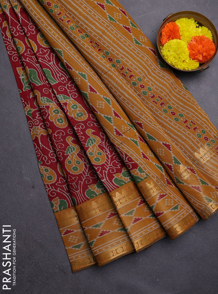 Maroon & Mustard Yellow Semi Maheshwari Cotton Saree