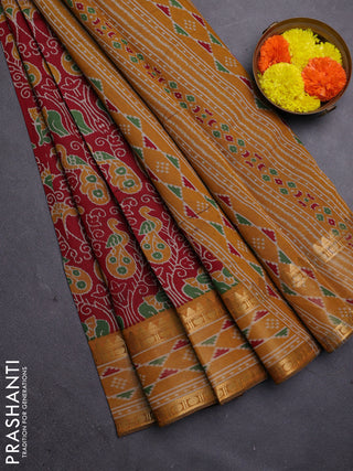 Maroon & Mustard Yellow Semi Maheshwari Cotton Saree