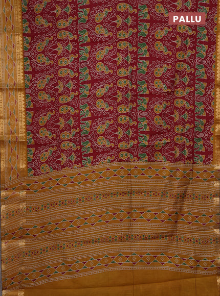 Maroon & Mustard Yellow Semi Maheshwari Cotton Saree
