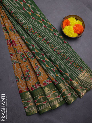 Mustard Yellow & Green Semi Maheshwari Cotton Saree