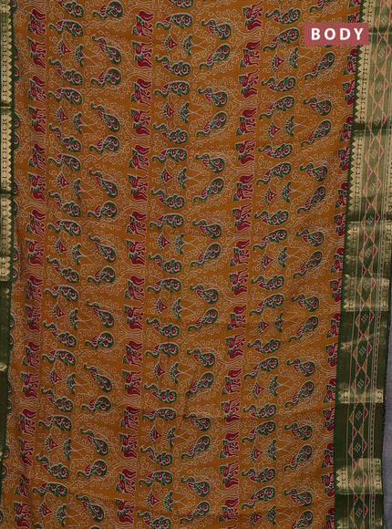 Mustard Yellow & Green Semi Maheshwari Cotton Saree