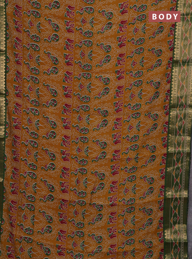 Mustard Yellow & Green Semi Maheshwari Cotton Saree
