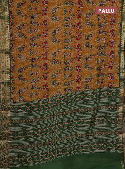 Mustard Yellow & Green Semi Maheshwari Cotton Saree
