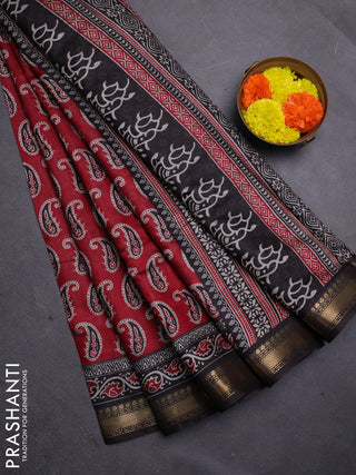 Maroon & Black Semi Maheshwari Cotton Saree