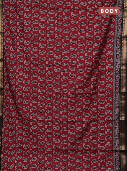 Maroon & Black Semi Maheshwari Cotton Saree