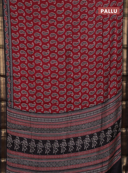 Maroon & Black Semi Maheshwari Cotton Saree
