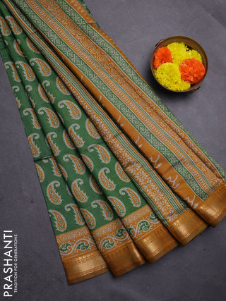 Green & Mustard Yellow Semi Maheshwari Cotton Saree