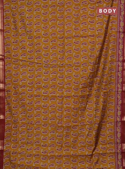 Mustard Yellow & Maroon Semi Maheshwari Cotton Saree
