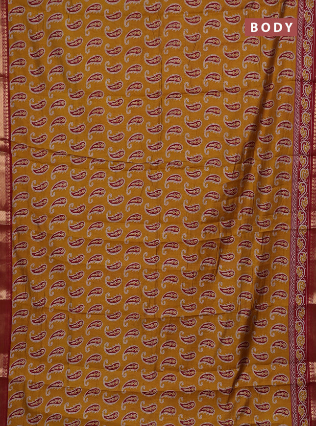 Mustard Yellow & Maroon Semi Maheshwari Cotton Saree
