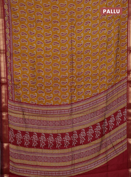 Mustard Yellow & Maroon Semi Maheshwari Cotton Saree