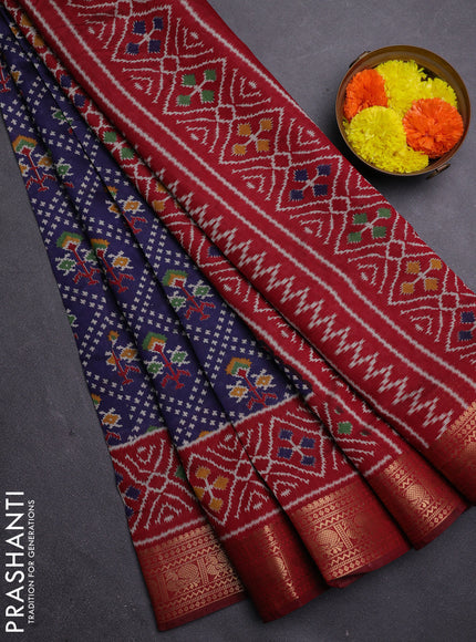 Blue & Maroon Semi Maheshwari Cotton Saree