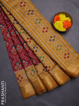 Maroon & Mustard Yellow Semi Maheshwari Cotton Saree