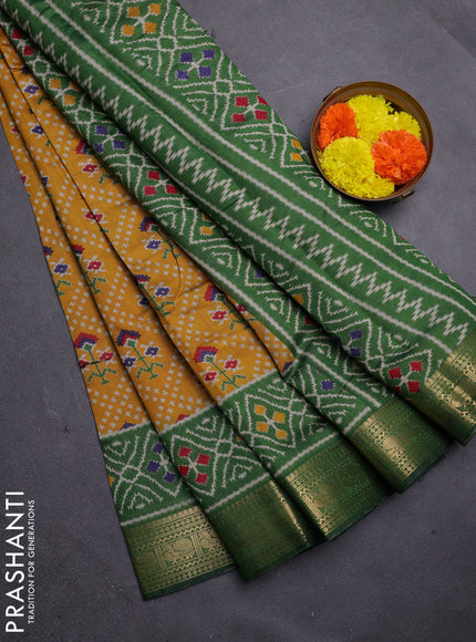 Mustard Yellow & Green Semi Maheshwari Cotton Saree