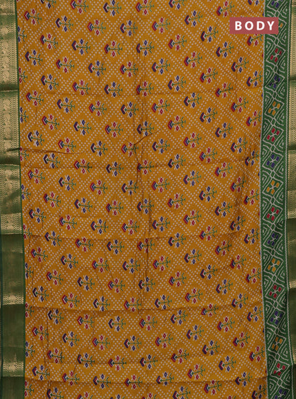 Mustard Yellow & Green Semi Maheshwari Cotton Saree