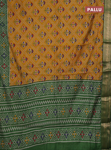 Mustard Yellow & Green Semi Maheshwari Cotton Saree