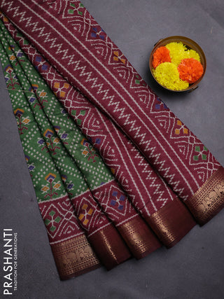 Green & Maroon Semi Maheshwari Cotton Saree