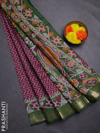 Wine & Green Semi Maheshwari Cotton Saree