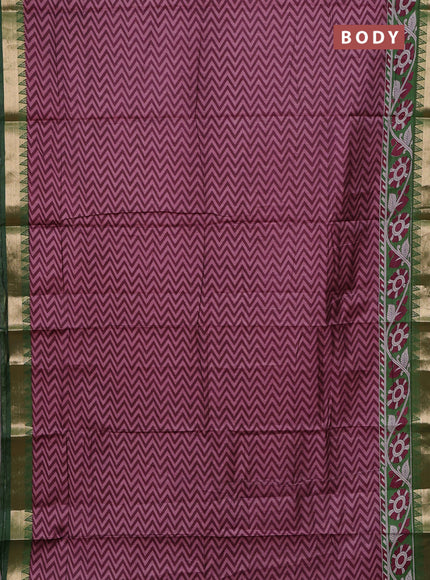 Wine & Green Semi Maheshwari Cotton Saree