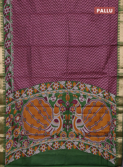 Wine & Green Semi Maheshwari Cotton Saree