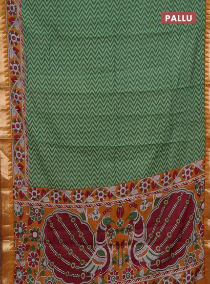 Green & Mustard Yellow Semi Maheshwari Cotton Saree