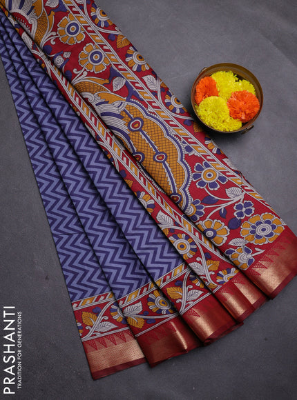 Blue & Maroon Semi Maheshwari Cotton Saree