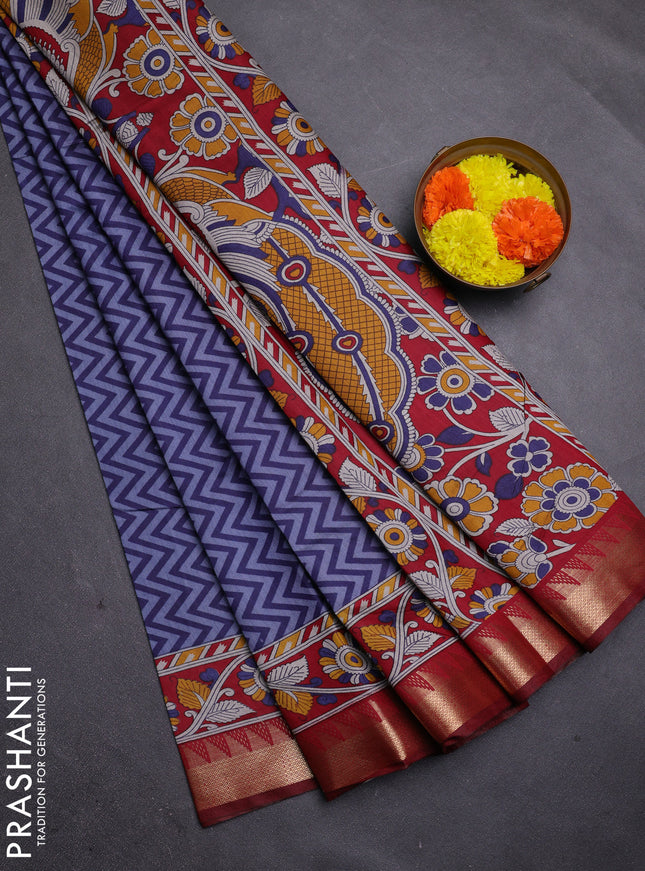 Blue & Maroon Semi Maheshwari Cotton Saree