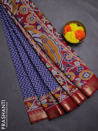 Blue & Maroon Semi Maheshwari Cotton Saree