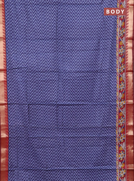 Blue & Maroon Semi Maheshwari Cotton Saree