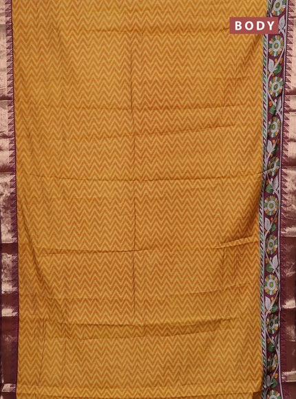 Mustard Yellow & Maroon Semi Maheshwari Cotton Saree