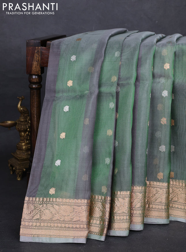 Beige & Green Banarasi Tissue Silk Saree