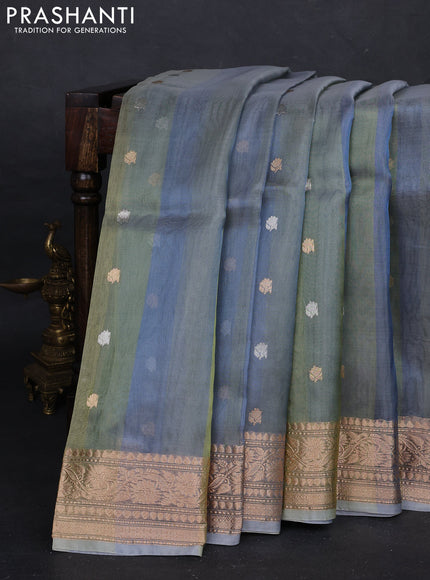 Grey & Green Banarasi Tissue Silk Saree