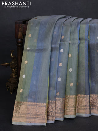 Grey & Green Banarasi Tissue Silk Saree