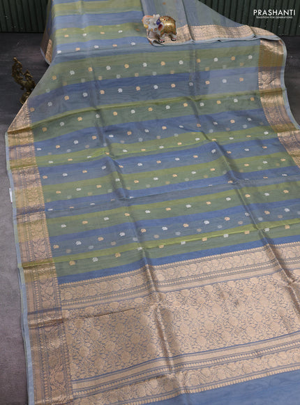 Grey & Green Banarasi Tissue Silk Saree