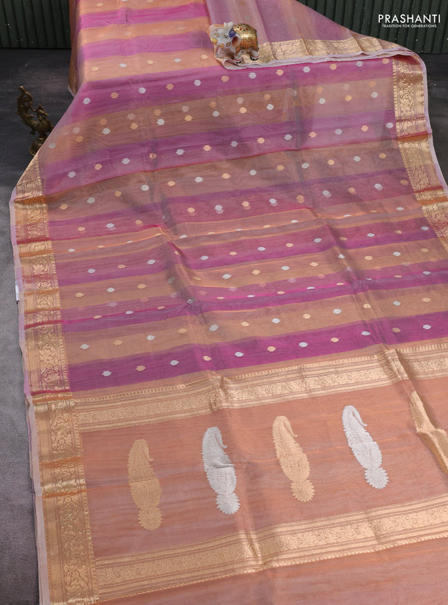 Pink & Yellow Banarasi Tissue Silk Saree
