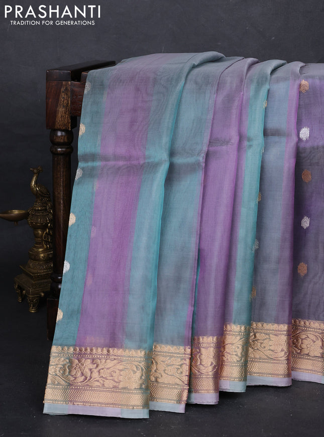 Pink & Teal Green Banarasi Tissue Silk Saree