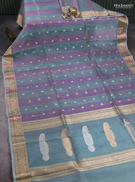 Pink & Teal Green Banarasi Tissue Silk Saree