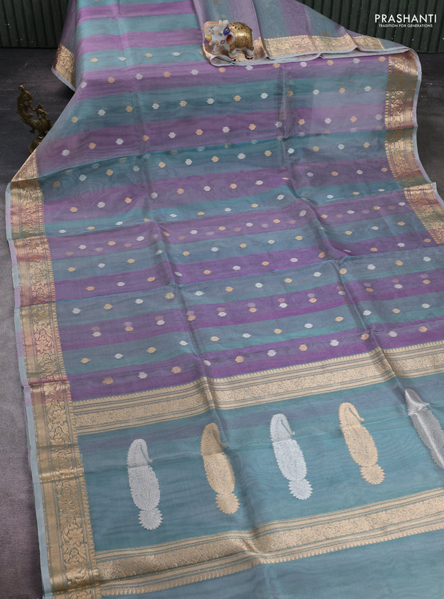Pink & Teal Green Banarasi Tissue Silk Saree