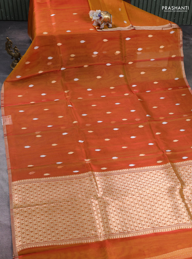 Orange Banarasi Tissue Silk Saree
