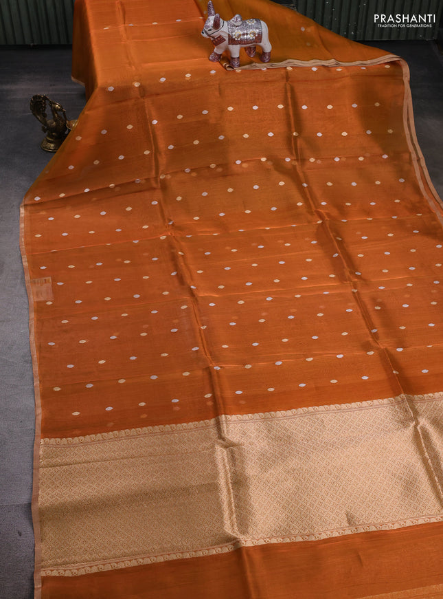 Rust Banarasi Tissue Silk Saree