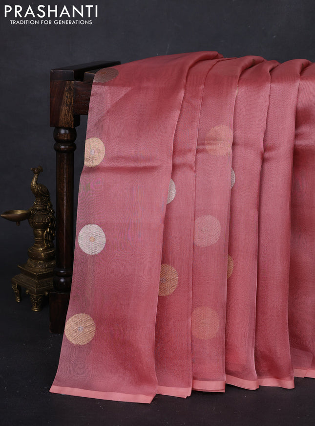 Peach Banarasi Tissue Silk Saree
