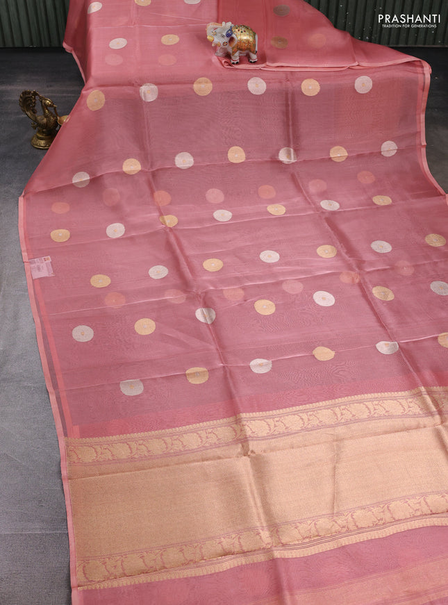 Peach Banarasi Tissue Silk Saree