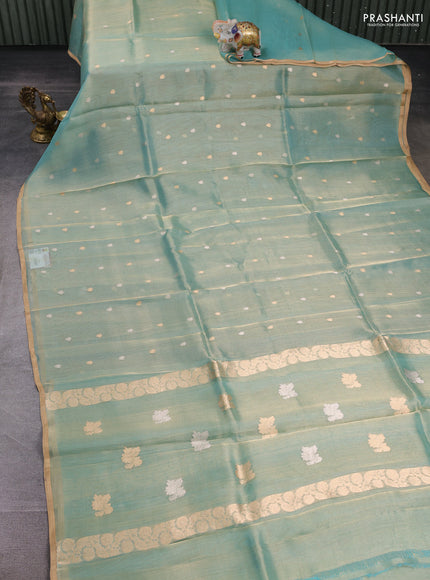 Teal Blue Banarasi Tissue Silk Saree