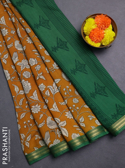 Mustard Yellow & Green Muslin Silk - Prints