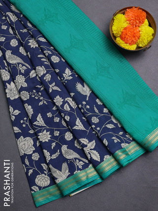 Blue & Teal Green Muslin Silk - Prints