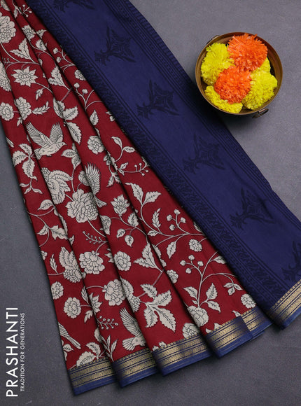Maroon & Peacock Blue Muslin Silk - Prints