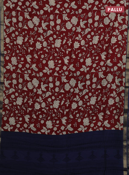 Maroon & Peacock Blue Muslin Silk - Prints