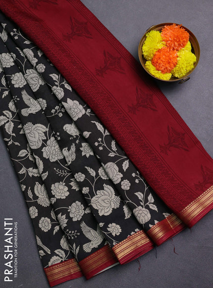 Black & Maroon Muslin Silk - Prints