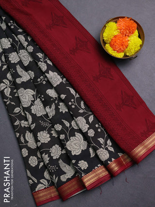 Black & Maroon Muslin Silk - Prints